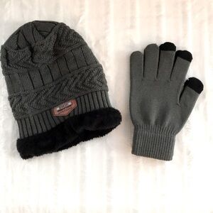Unisex Knit Fleece Lined Toboggan w/ Matching Gloves